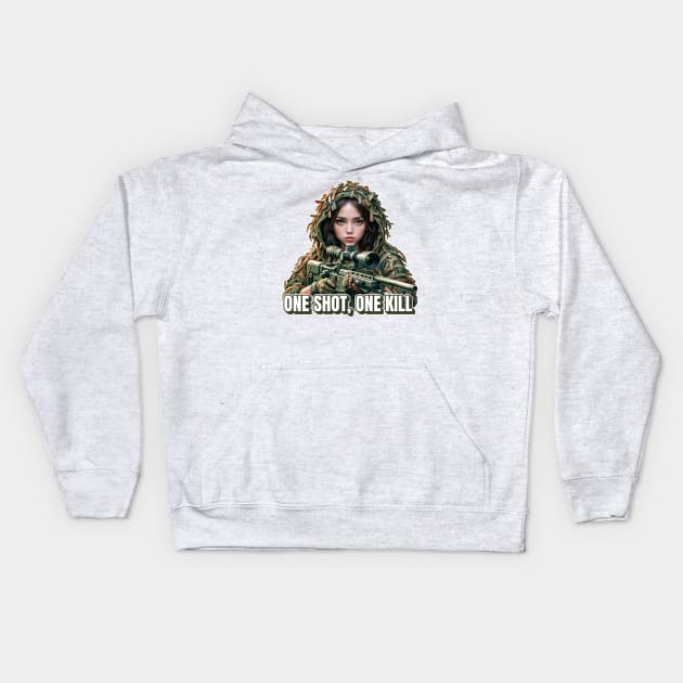 Sniper Girl Kids Hoodie by Rawlifegraphic